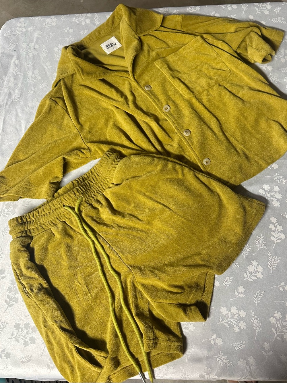 Women’s  Olive Green Terry Cloth Shorts - Brand Unknown 2piece set Mustard Small